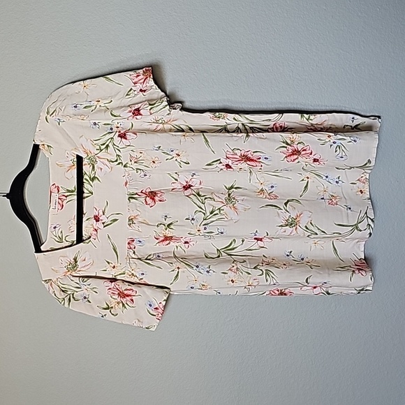 Les Amis Romantic Beachy Spring Summer Retro medium floral square neck blouse - Picture 1 of 7